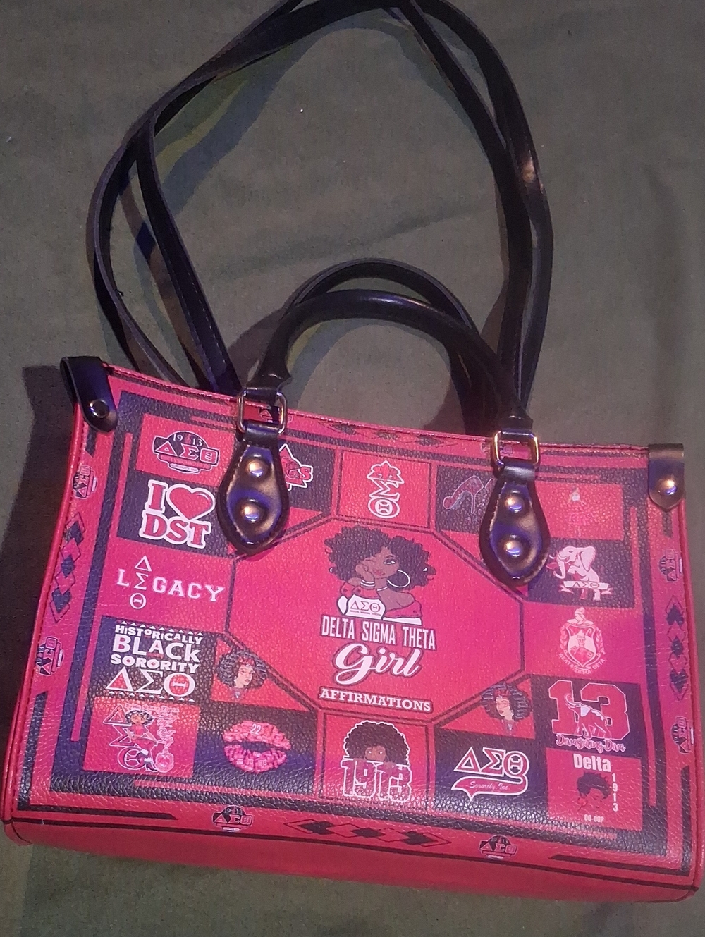 Delta Sigma Theta Red Graphic Tote with Black Handles